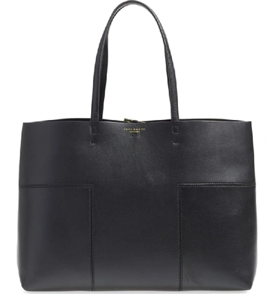 Shop Tory Burch 'block-t' Leather Tote - Black