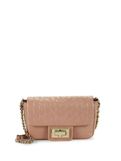Shop Karl Lagerfeld Agyness Faux Leather Crossbody Bag In Rose Gold