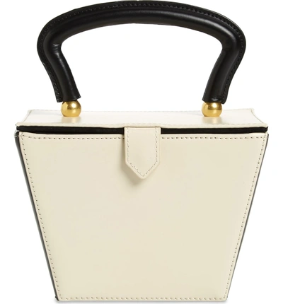 Shop Staud Mini Sadie Colorblock Leather Bucket Bag - Ivory In Cream/ Black