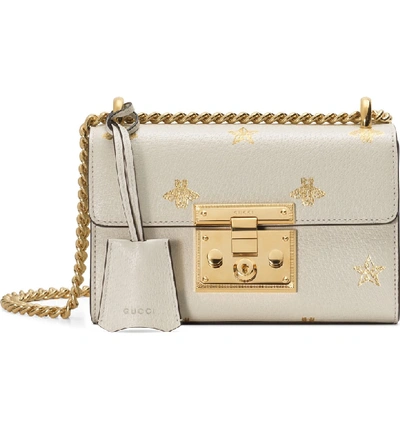 Shop Gucci Mini Padlock Leather Shoulder Bag In Mystic White/ Oro