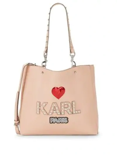 Shop Karl Lagerfeld Faux Pearl & Sequin-embellished Tote In Peony
