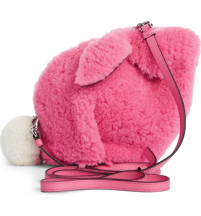 Shop Loewe Mini Bunny Fuzzy Genuine Shearling Crossbody Bag - Pink In Wild Rose