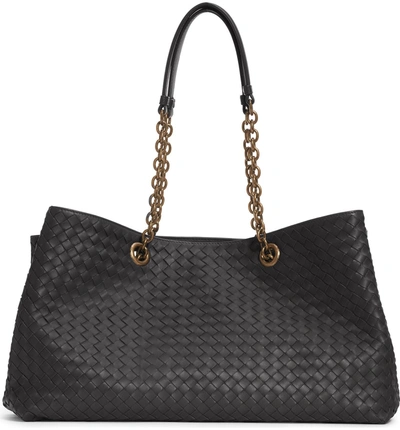 Bottega Veneta Purple/Black Woven Nappa Intrecciato Leather Chain Tote Bag