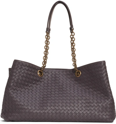 Shop Bottega Veneta Intrecciato East/west Leather Tote Bag - Brown In Steel New/ Steel New