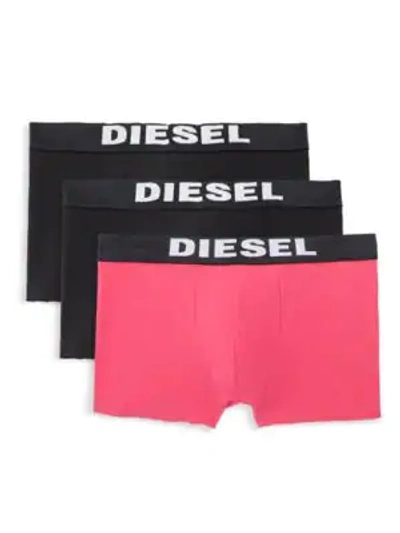 Shop Diesel Umbx Rocco 3-pack Boxer Briefs In Black Pink
