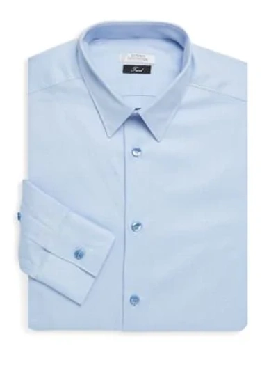 Shop Versace Textured Cotton Dress Shirt In Light Blue