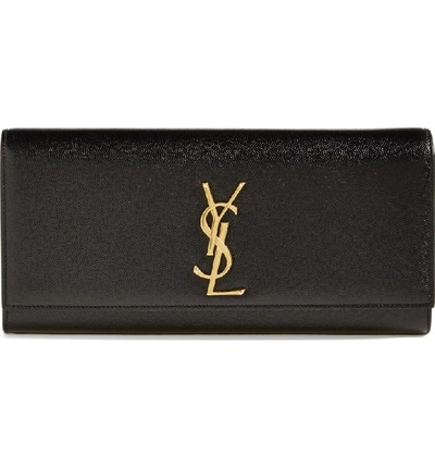 Shop Saint Laurent 'monogram' Leather Clutch In Noir/ Gold Hdwr
