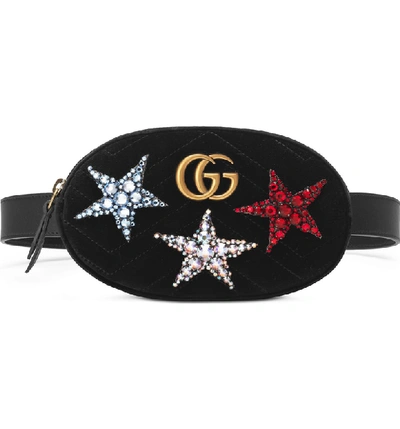 Shop Gucci Marmont 2.0 Crystal Stars Velvet Belt Bag - Black In Nero/ Nero Multi