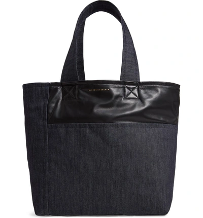 Shop Victoria Beckham Sunday Denim & Leather Tote Bag - Blue In Indigo/ Black