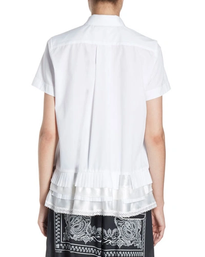 Shop Sacai Short-sleeve Button-down Ruffled-hem Shirt In White