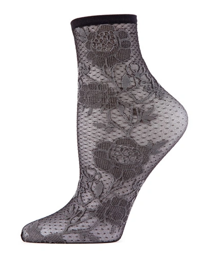 Shop Natori Chantilly Lace Socks In Black/gray