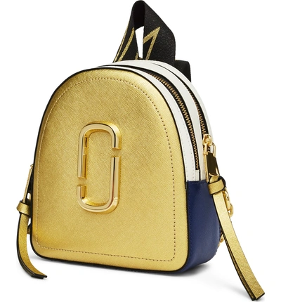 Shop Marc Jacobs Snapshot Mini Leather Backpack - Metallic In Gold Multi