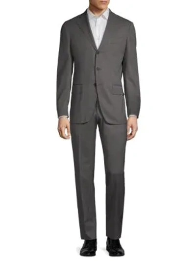 Shop Eidos Pinstriped Wool Suit In Grey Stripe