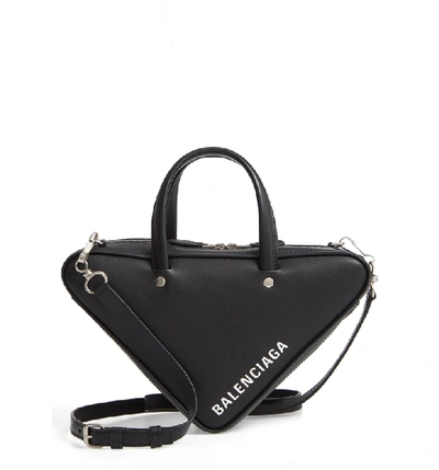 Shop Balenciaga Extra Small Triangle Leather Bag - Black In Noir