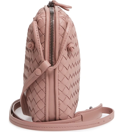 Shop Bottega Veneta Nodini Woven Leather Crossbody Bag - Pink In Dark Rose/ Brunito
