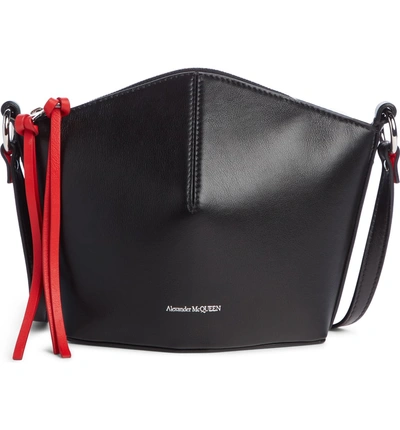 Shop Alexander Mcqueen Mini Leather Bucket Bag - Black In Black/ Lust Red