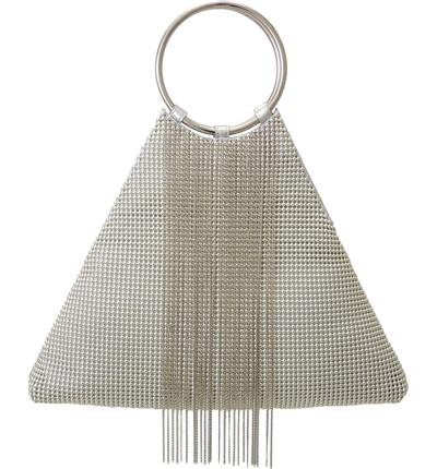 Shop Whiting & Davis Cascade Fringe Triangle Bracelet Bag - Metallic In Silver