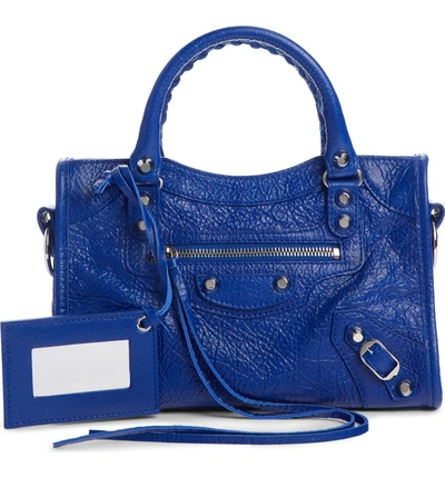 Shop Balenciaga Mini Arena City Leather Satchel - Blue In Bleu Electr/ Noir
