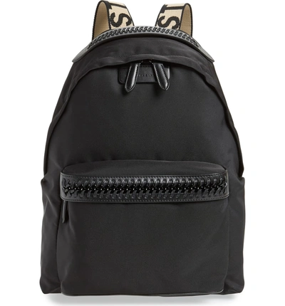 Shop Stella Mccartney Logo Strap Nylon Backpack In Black/ Black