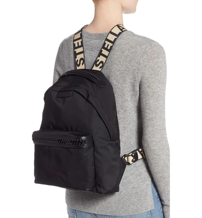 Shop Stella Mccartney Logo Strap Nylon Backpack In Black/ Black