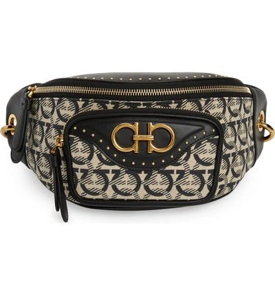 Shop Ferragamo Leather & Jacquard Belt Bag In Nero