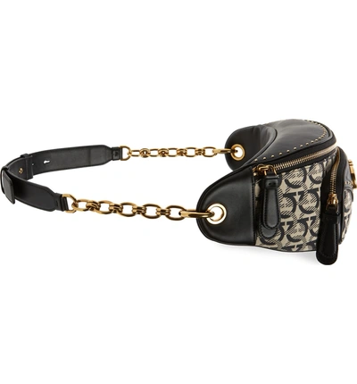 Shop Ferragamo Leather & Jacquard Belt Bag In Nero