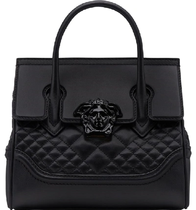 Shop Versace Tribute Palazzo Empire Medium Leather Satchel - Black In Black/ Gold