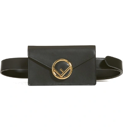 Shop Fendi Liberty Logo Calfskin Leather Belt Bag - Black In Nero/ Oro Soft