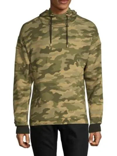 Shop Balmain Camouflage Hooded Cotton Sweatshirt