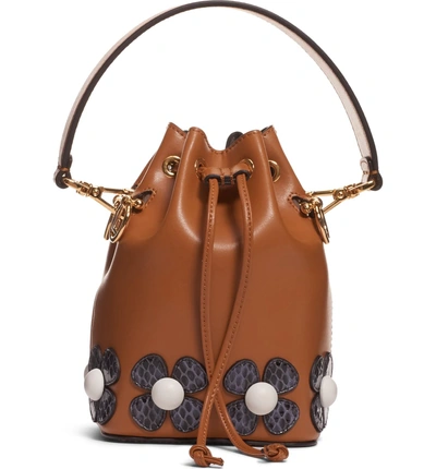 Shop Fendi Mon Tresor Embellished Leather Bucket Bag In Caramel