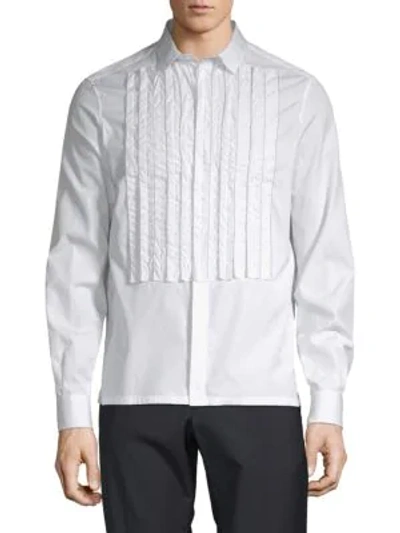 Shop Valentino Pleated Cotton Button-down Shirt In White