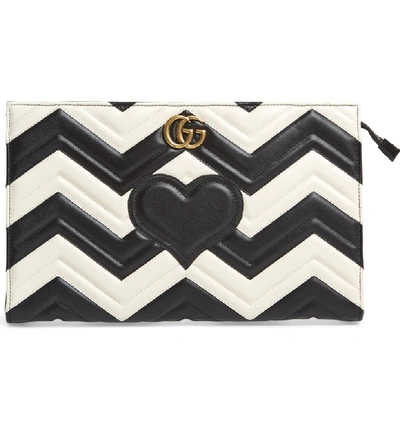 Shop Gucci Gg Marmont Matelasse Leather Clutch - White In White/ Nero