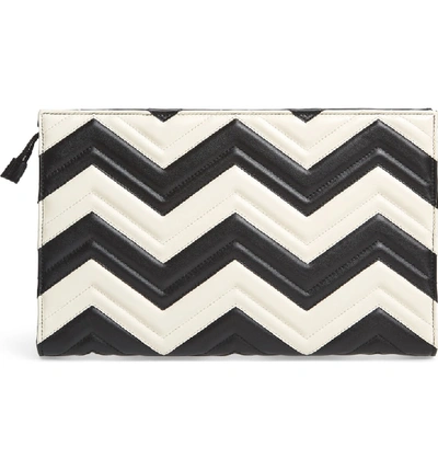 Shop Gucci Gg Marmont Matelasse Leather Clutch - White In White/ Nero