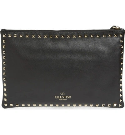 Shop Valentino Small Rockstud Vitello Leather Clutch - Black In Nero