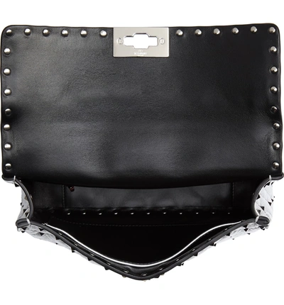 Shop Valentino Medium Rockstud Leather Shoulder Bag In Silver