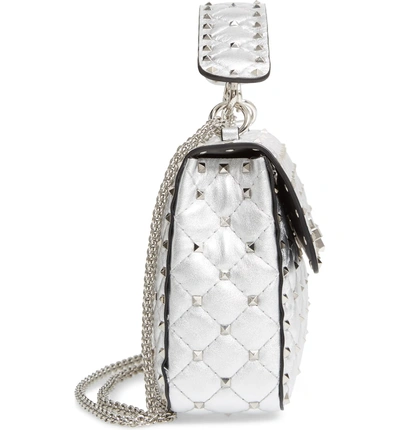 Shop Valentino Medium Rockstud Leather Shoulder Bag In Silver