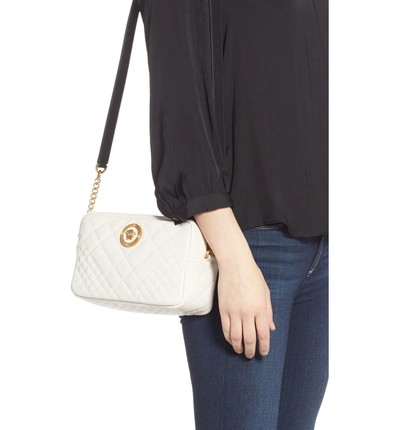 Shop Versace Tribute Quilted Leather Camera Bag - White In Off White/ Black/ Tribute Gold