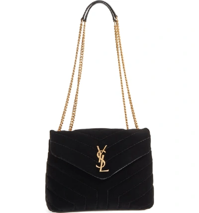 Shop Saint Laurent Small Loulou Matelasse Velour Shoulder Bag In Noir