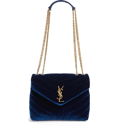 Shop Saint Laurent Small Loulou Matelasse Velour Shoulder Bag - Blue In Bleu Fonce