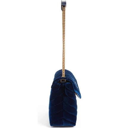 Shop Saint Laurent Small Loulou Matelasse Velour Shoulder Bag - Blue In Bleu Fonce