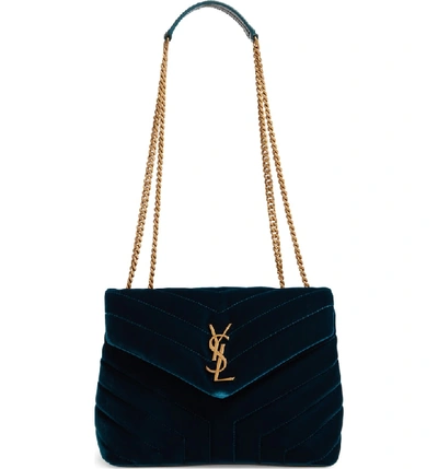 Shop Saint Laurent Small Loulou Matelasse Velour Shoulder Bag - Blue In Dark Deep Sea/ Dark Deep Sea