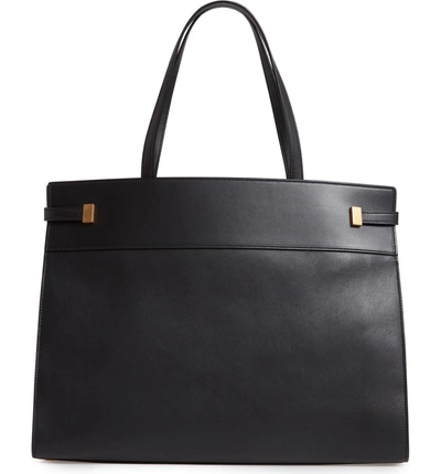 Shop Saint Laurent Medium Manhattan Leather Satchel In Noir