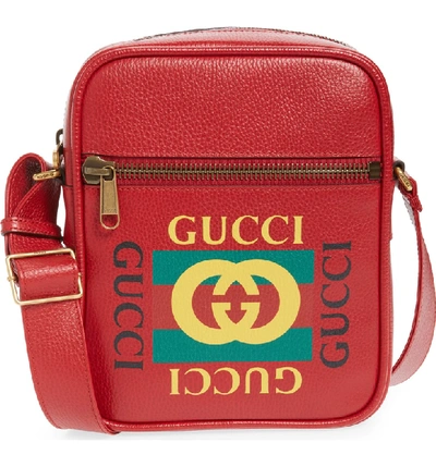 Shop Gucci Logo Print Leather Travel Bag - Pink In Red