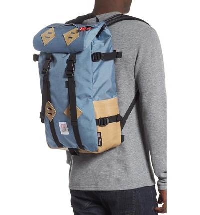 Shop Topo Designs 'klettersack' Backpack - Blue In Storm/khaki Leather