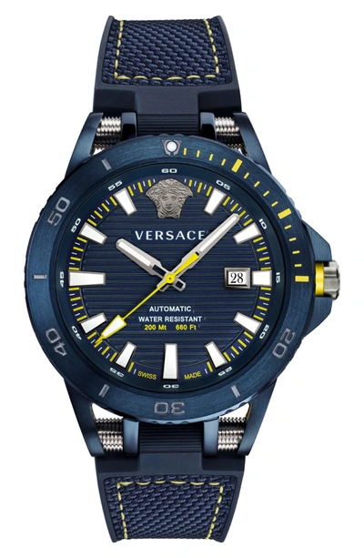 Shop Versace Sport Tech Diver Automatic Textile Strap Watch, 45mm In Blue