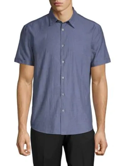 Shop John Varvatos Short Sleeve Woven Shirt In Marine
