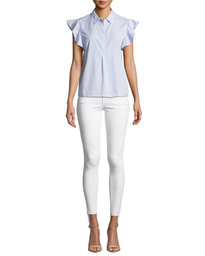 Shop Frame Le Skinny De Jeanne Mid-rise Raw Stagger-hem Jeans In Blanc