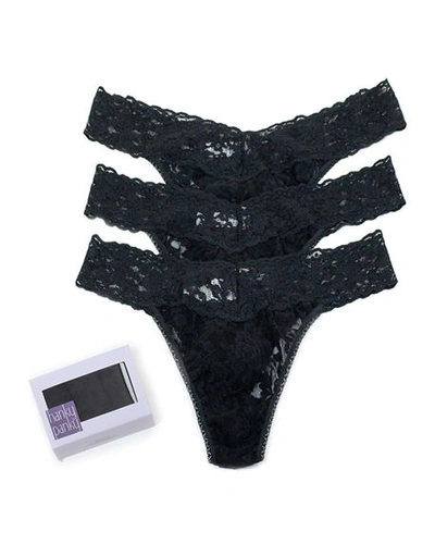 Shop Hanky Panky Three-pack Original-rise Signature Lace Thong In Black