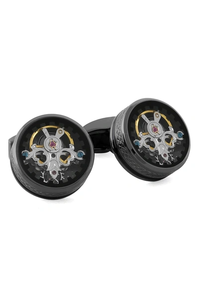 Shop Tateossian Tourbillion Gear Cuff Links In Black