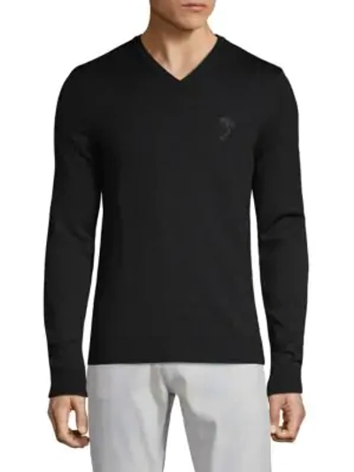 Shop Versace Logo Wool Sweater In Black